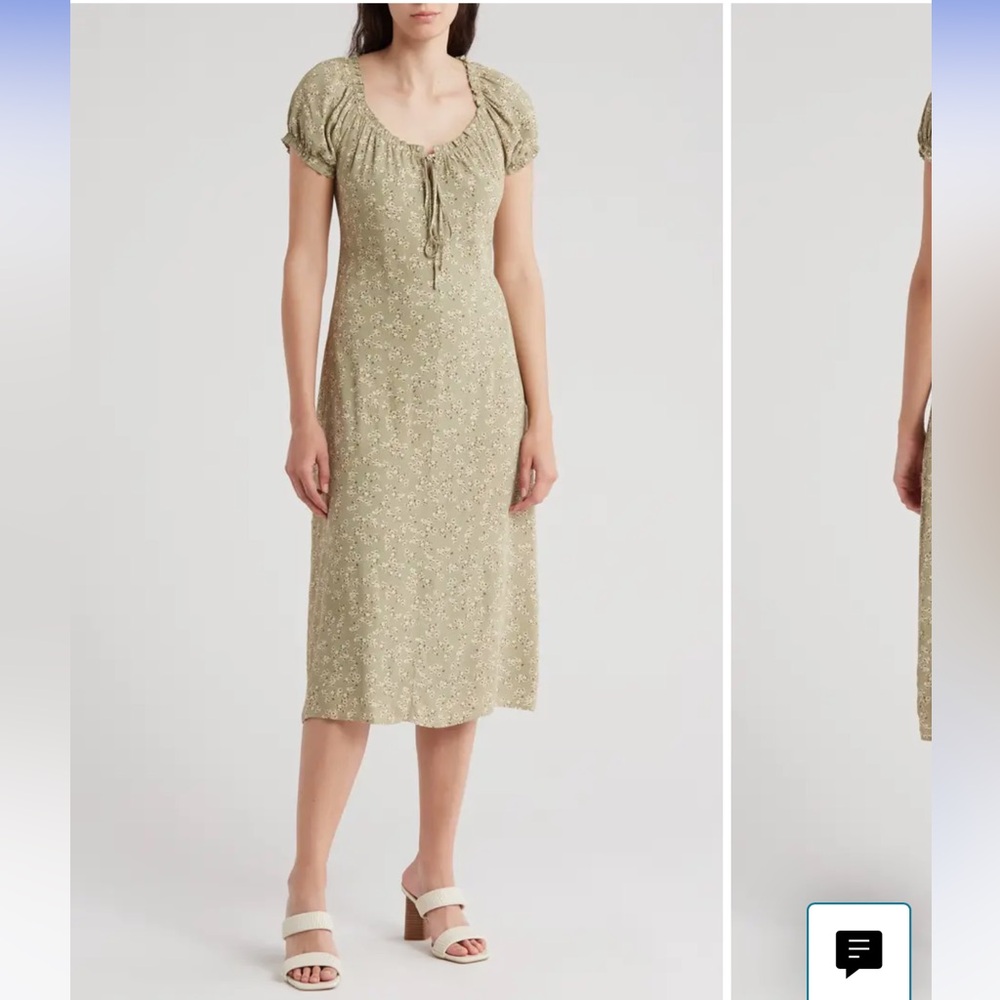 Melrose and Market Floral Tie Keyhole Puff Sleeve Midi Dress